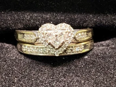 $600 • Buy Zales 3/8 CT TW Diamond Heart Engagement & Wedding Ring Set 14k White Gold 5.5