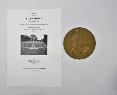 £280 • Buy WW1 Memorial Death Plaque Private Spencer Cawthorn 1st/9th Durham Light Infantry