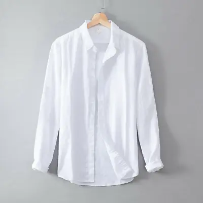 Mens Casual Long Sleeve Cotton Linen Shirt Slim Fit Blouse Tops Shirts Sunscreen • $29.38