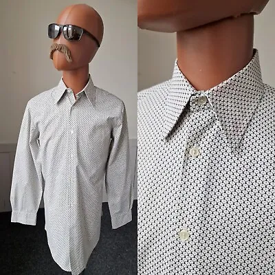 Vintage 60s/70s Polanex Shirt -Medium- Ditsy Pattern Cotton Mod Disco Slim  BJ10 • £17