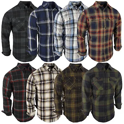 Plaid Flannel Men Shirt Very Soft Burnside Two Button Up Flap Pockets Slim Fit • $22.95