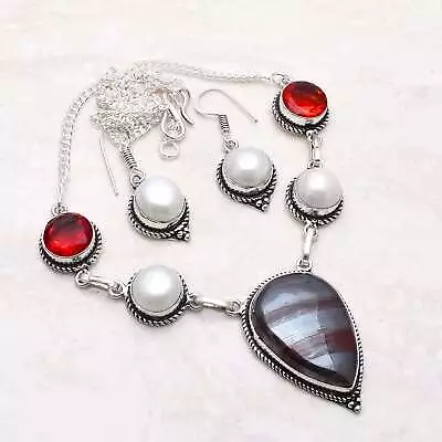 Iron Tiger Eye Garnet Gemstone Handmade Necklace+Earring Jewelry 37 Gms AN-6214 • $3.99