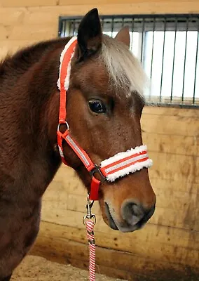 Equitem Fleece Lined Red Nylon Christmas Horse Halter With Silver Glitter Tape • $13.99