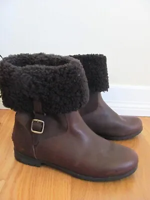UGG Australia Bellvue III Brown Leather Shearling Ankle High Low Boot Women's 9M • $84.99