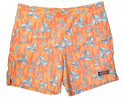 Vineyard Vines Propeller & Anchor Print Swim Trunks Shorts Orange Mens Size M • $17.99