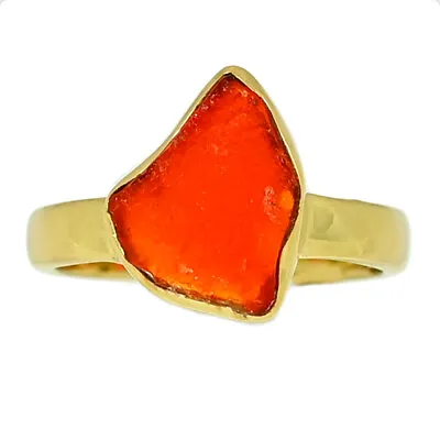 18K Gold Vermeil Natural Mexican Opal Rough Ring Jewelry S.8 CR36465 • $11.99