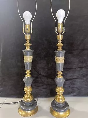 Mid Century Pair Brass And Marble Table Lamp • $150