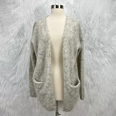 H&M Women Sz S Mohair Blend Gray Melange Open Cardigan Sweater Pockets Oversized • $24.29