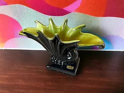 Vintage Royal Haeger Pottery Black Lime Green Snail Shell Planter Glossy Finish • $28