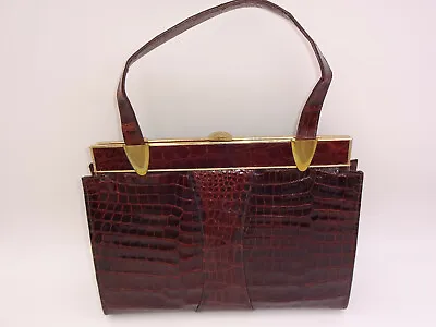 Vintage Dark Brown Vassar Genuine Alligator Purse Bag Handbag Gold Tone Trim • $199.99
