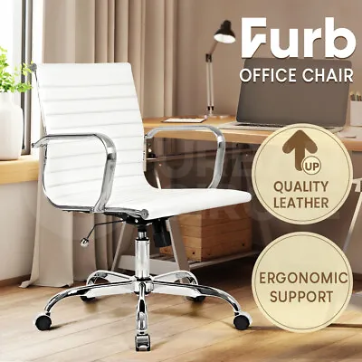 $115.95 • Buy Furb Executive Office Chair Ergonomic Mid High-Back PU Leather/Fabric Seat