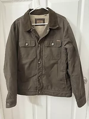 Woolrich Mens Trucker Jacket L Dark Brown Canvas Sherpa Lined Corduroy Collar. • $40