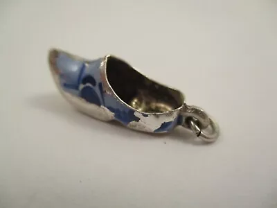 Vintage 835 Silver Blue Enamel Charm Pendant Dutch Clog Shoe • $12.50