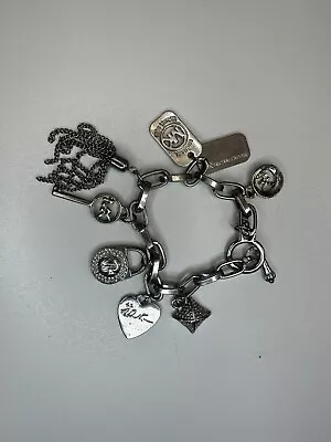 MK Michael Kors Charms Bracelet Bangle Womens Jewelry Accessory Silver Tone Key • $23.99