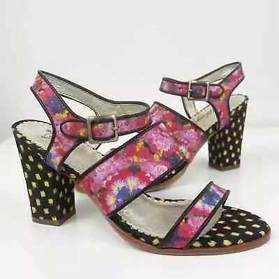 ANTHROPOLOGIE Miss Albright Specialty Petunia Floral Mixed Print Sandals Heels • $49.98