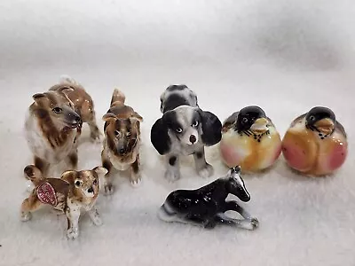 VINTAGE LOT OF (7) TEENY TINY BONE CHINA ANIMALS. Dogs Birds Horses • $34.95