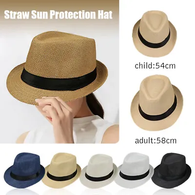 Men Women Monofilament Straw Hat Trilby Cuban Sun Cap Panama Short Brim Summer • $12.91