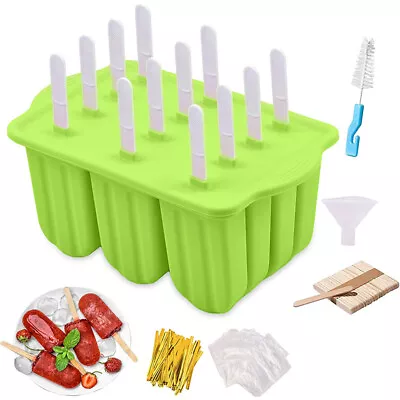 Ice Lolly Cream Maker Kit 12Hole Popsicle Mold With Sticks & Bags &Funnel &Brush • £15.85