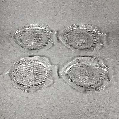 Clear Glass Fish Shaped Dish Plate Made In USA Ovenproof  Set Of 4 • $24