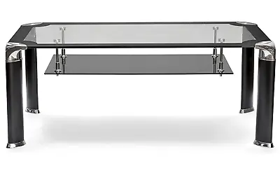 7Star Glass Coffee Table With Mirrored Finish Metal Legs With Bottom Shelf • £109.99