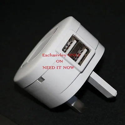 UK Mains Wall 3 Pin Plug Adaptor Charger With 2 USB Ports For Phones Tablets CE • £4.95