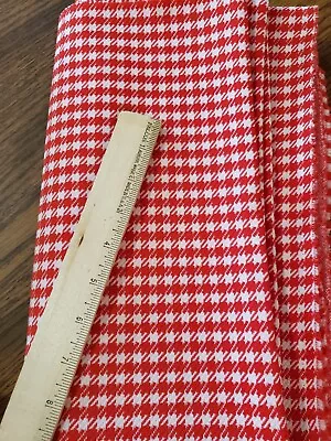 57 X 61   Uncut Vintage Fabric Houndstooth Plaid Design Estate Red White 60s 70s • $9.95