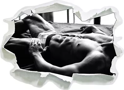 Muscular Man In Bed Art B&W - 3D Look Paper Wall Tattoo Sticker Sticker • £17.31