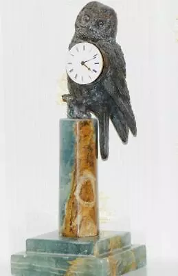 Antique French Desk Pedestal Clock Verge Fusee Bronze Owl Figure C1800's • $2910.90