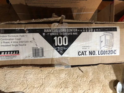 $75 • Buy MURRAY ~ Main Lug Load Center  Breaker Panel Box 240/120V ~ 100 Amps