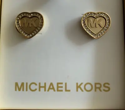 Michael KORS 10mm Yellow Gold Steel Pave Logo Valentine Day Stud Earrings NWT$60 • $28.99