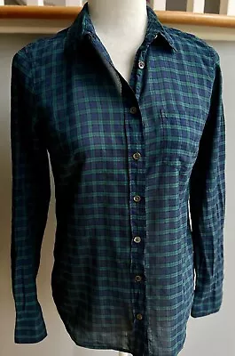 J Crew Adult Womens Boy Shirt Size 0 Blue Green Plaid Button Up Long Sleeve • $15.26