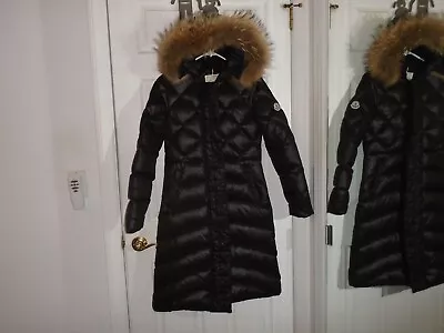 Moncler Grenoble Black Down Raccoon Trimmed Puffer Coat Size 2 • $399.99