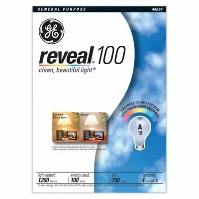 NEW 4- GE 100 Watt 100w Reveal Soft White A19 Light Bulbs 48690 • $23.99