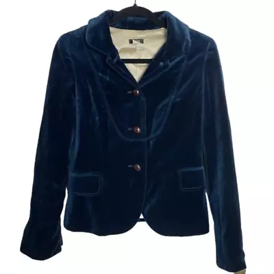 Vntg J.Crew Velvet Jacket Womens Button Up Blazer Navy Blue Dress Coat Shaket 6 • $42