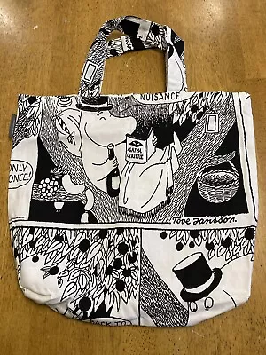 Finlayson Moomin Papa Reading Agatha Christie Book Black & White Cotton Bag • $27