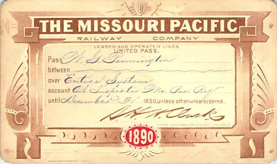 1890 Missouri Pacific Limited Oil Inspector Rare Railroad Rr Ry Rwy Railway Pass • $50