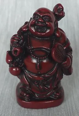 Laughing Chinese Buddha Wealth Luck Happiness Feng Shui Red Resin 50mm Tall Gift • £5.09