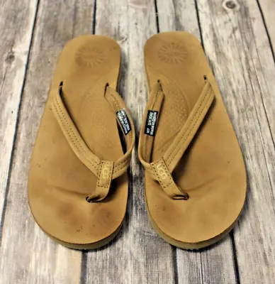 UGG Woman’s Sz 7 Tan Kayla Nubuck Leather 3092 Flip Flops Sandals • $11.99