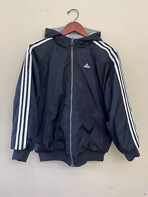 Vintage 90s Adidas Reversible Hooded Bomber Jacket Nylon • $30.50