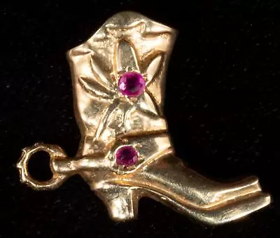 Vintage 14k Yellow Gold Fancy Cowboy Boot Pendant Charm With Garnets 2.1gr • $185