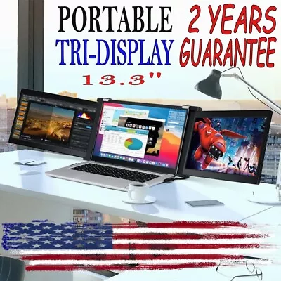 2x 13.3 In SCREEN TRIPLE PORTABLE MONITOR LAPTOP PC MAC WINDOWS APPLE IPAD PS4 C • $349