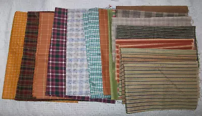 Vintage Lot 18 Stripe & Plaid Cotton Quilt Fabric Primitive Woven & Printed • $9