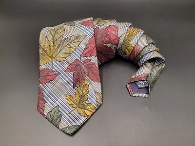 Lands End Necktie Fall Leaves Plaid Thanksgiving 3.5x58 Silk Textured Gold Rust • $19.55