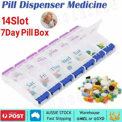 14 Slot 7Day Pill Box Dispenser Medicine AM/PM Medication Organiser Weekly Case • $9.69