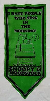 Rare Vintage 1971 Peanuts Snoopy & Woodstock Green Felt Banner Pennant Flag   • $5