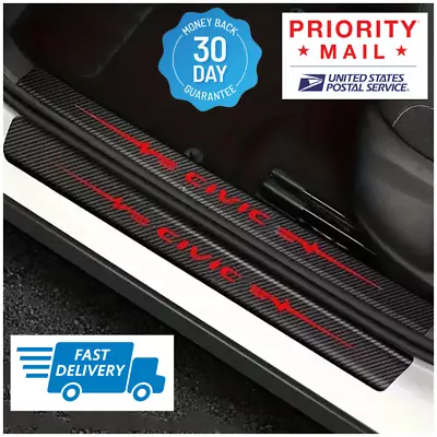 Honda Civic Sporty Carbon Fiber Door Sill Guards 4 Pcs Scratch Resistant Easy • $34.97