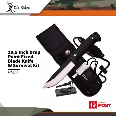 Elk Ridge 10.5  Hunting Fixed Blade Fixed Blade Black Knife Survival Kit Er-555b • $69