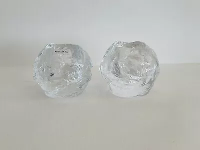 Vintage Kosta Boda Crystal Glass Snowball 3” Candle Votives Sweden Marked Pair • $30.80