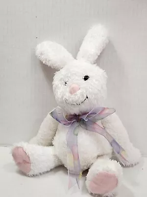 Hallmark 10  White Plush Floppy Ear Bunny Rabbit  W/ Colored Eggs Ribbon Bow • $10