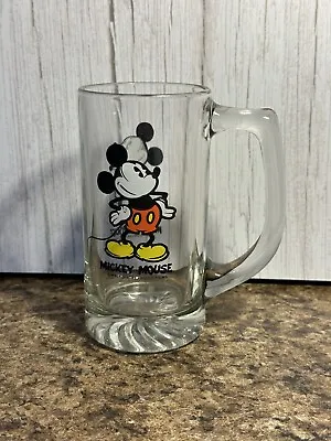 Vintage Walt Disney Mickey Mouse Clear Glass Mug Beer Stein 5.5“ Heavy Base • $19